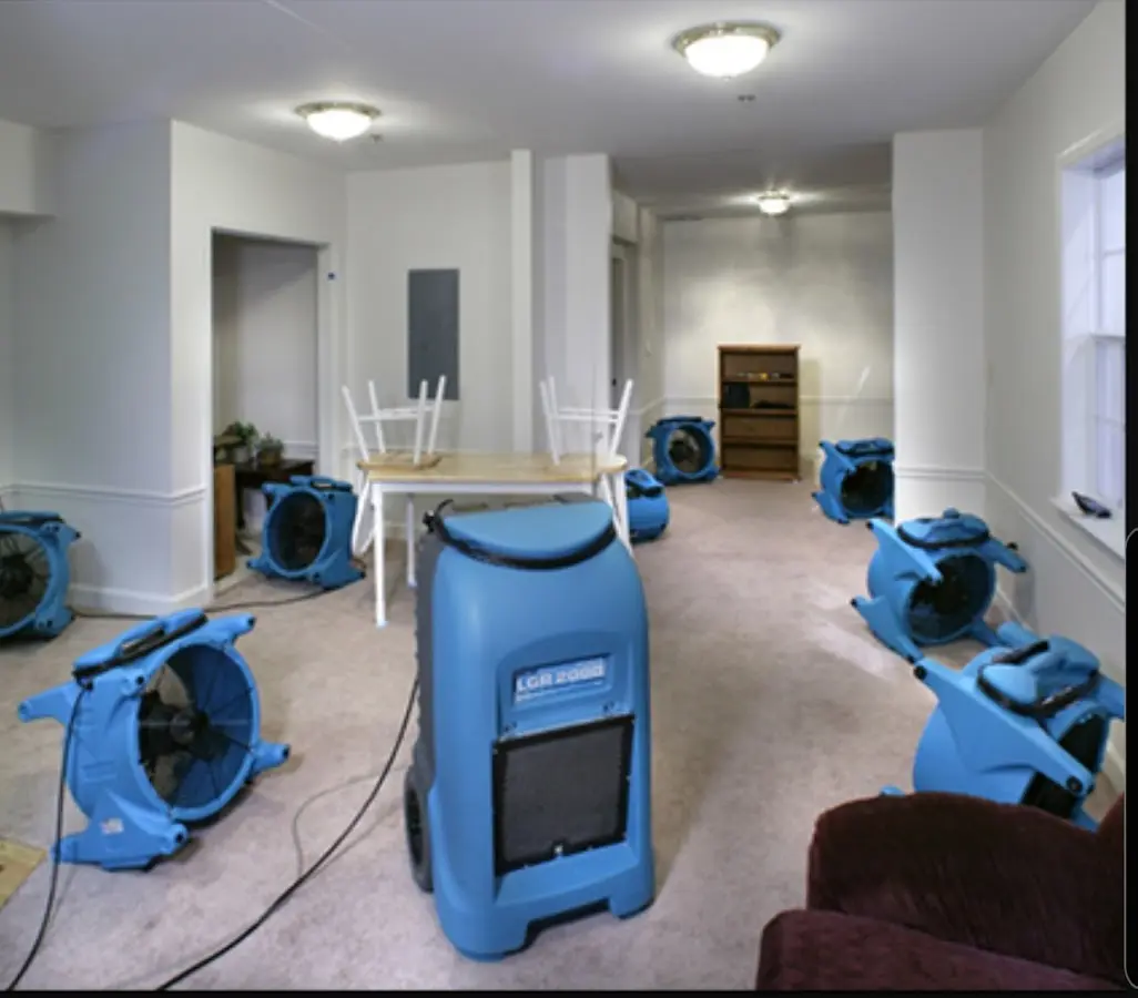 Air movers and dehumidifier setup for Water Damage Restoration in Gas City